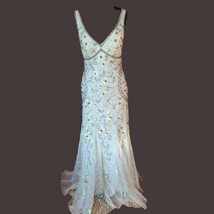 SUE WONG BEADED LACE IVORY GOWN